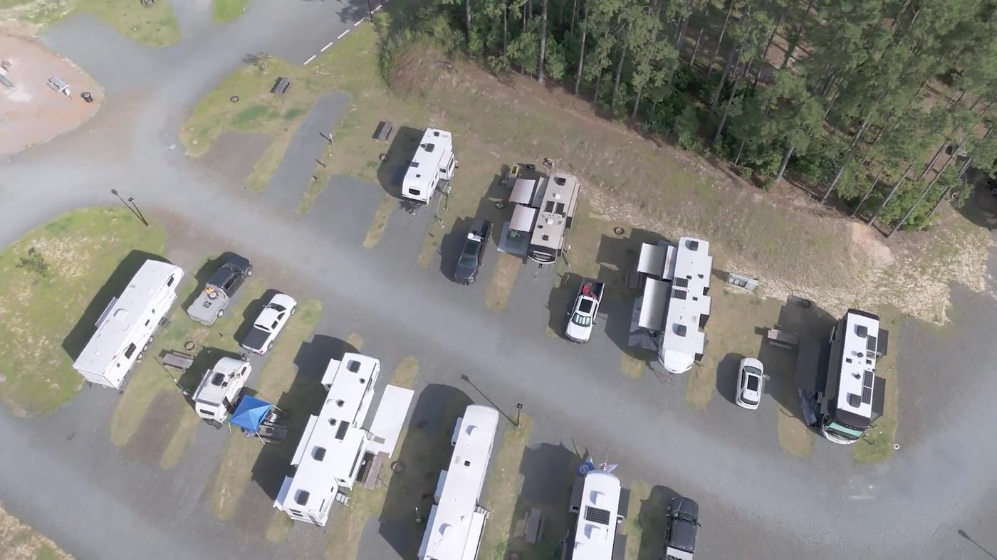 Aerial view of the park showing where the sites and cabins sit on the park map