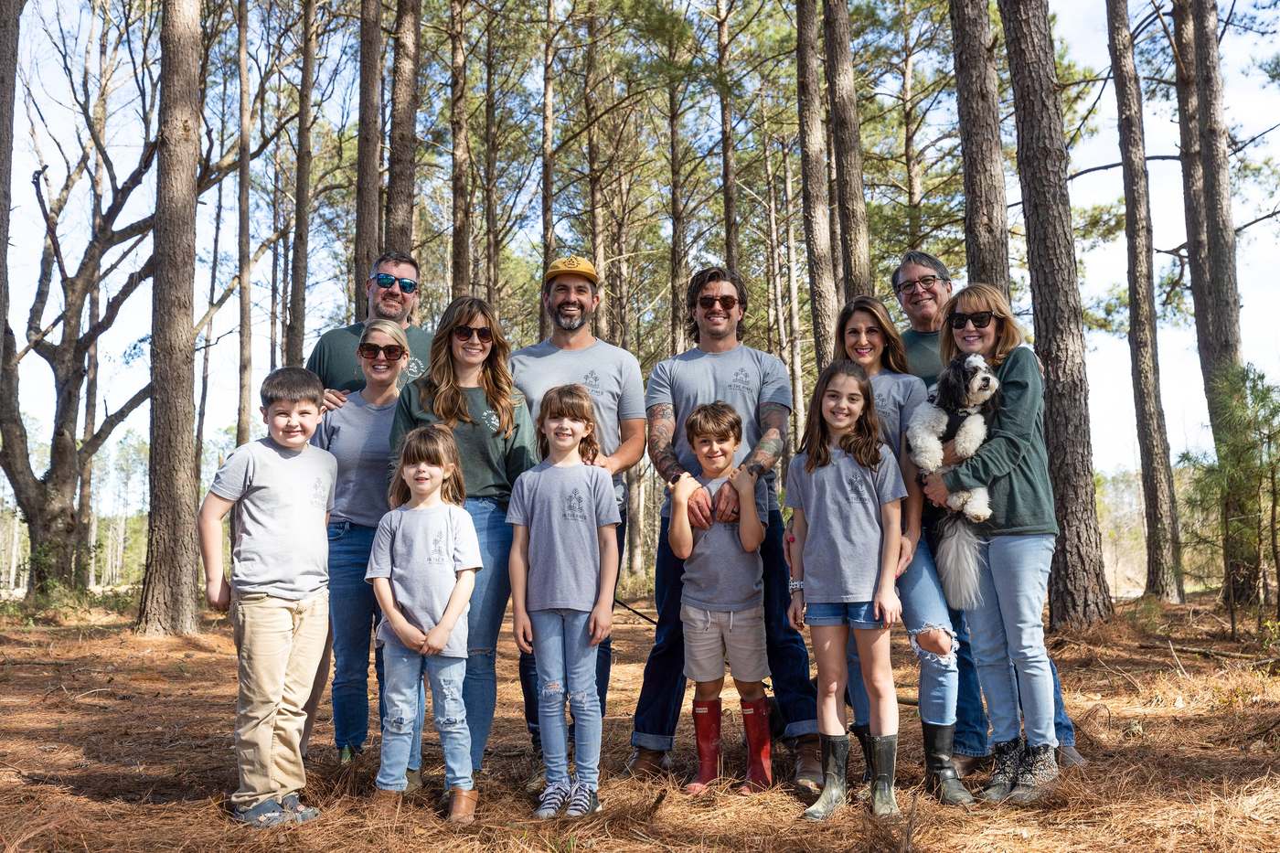 A family in the pines before an Oak Island beach day