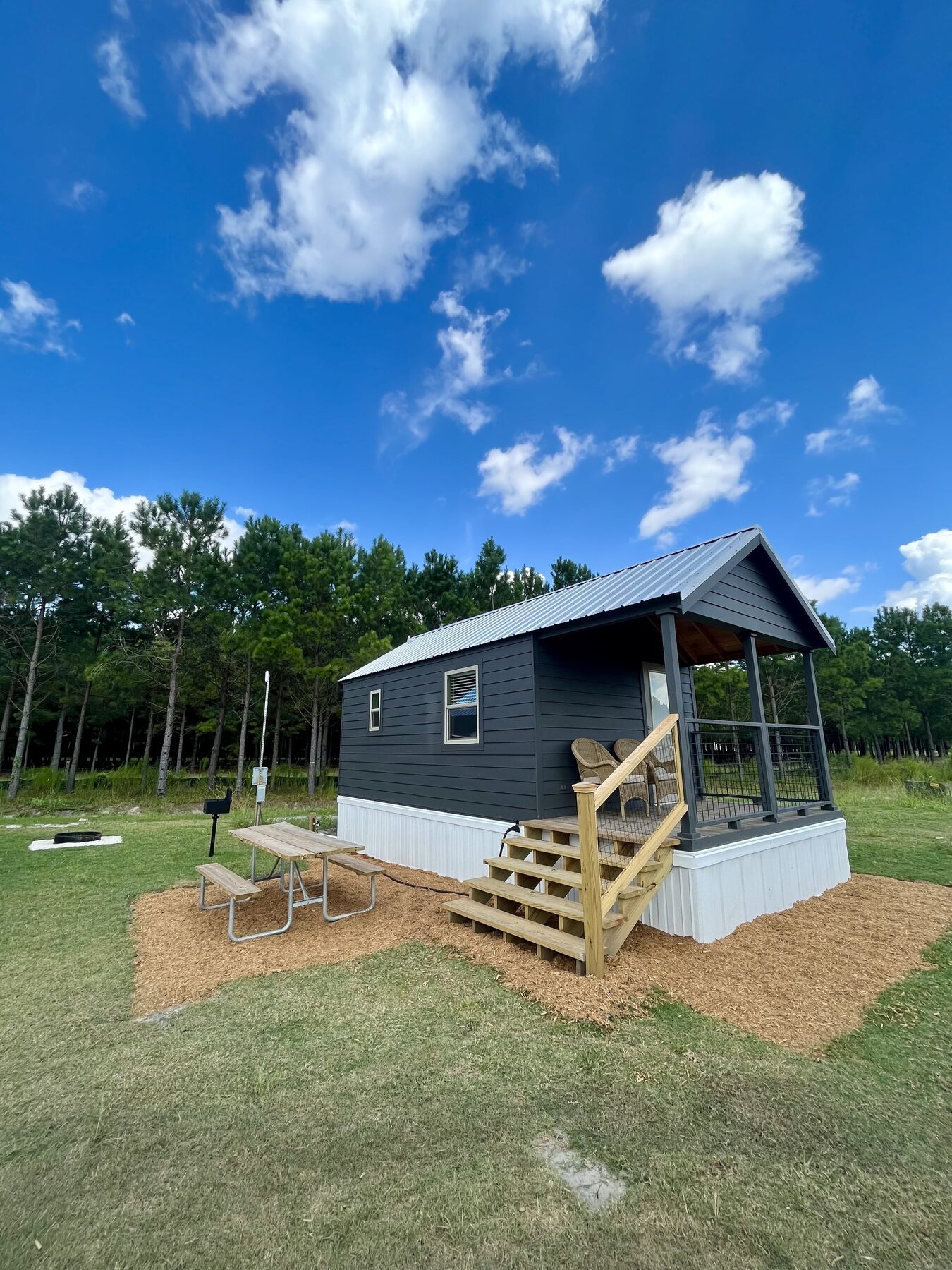The exterior of one of the cabins at In The Pines near Oak Island
